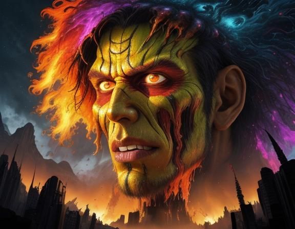 Colossal Titan Face in Cosmic Storm: Fantasy Art