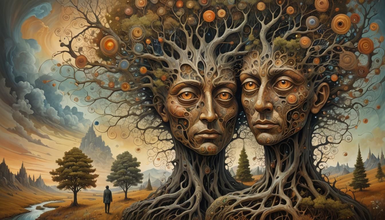 Surreal Tree People in Magical Realism Style