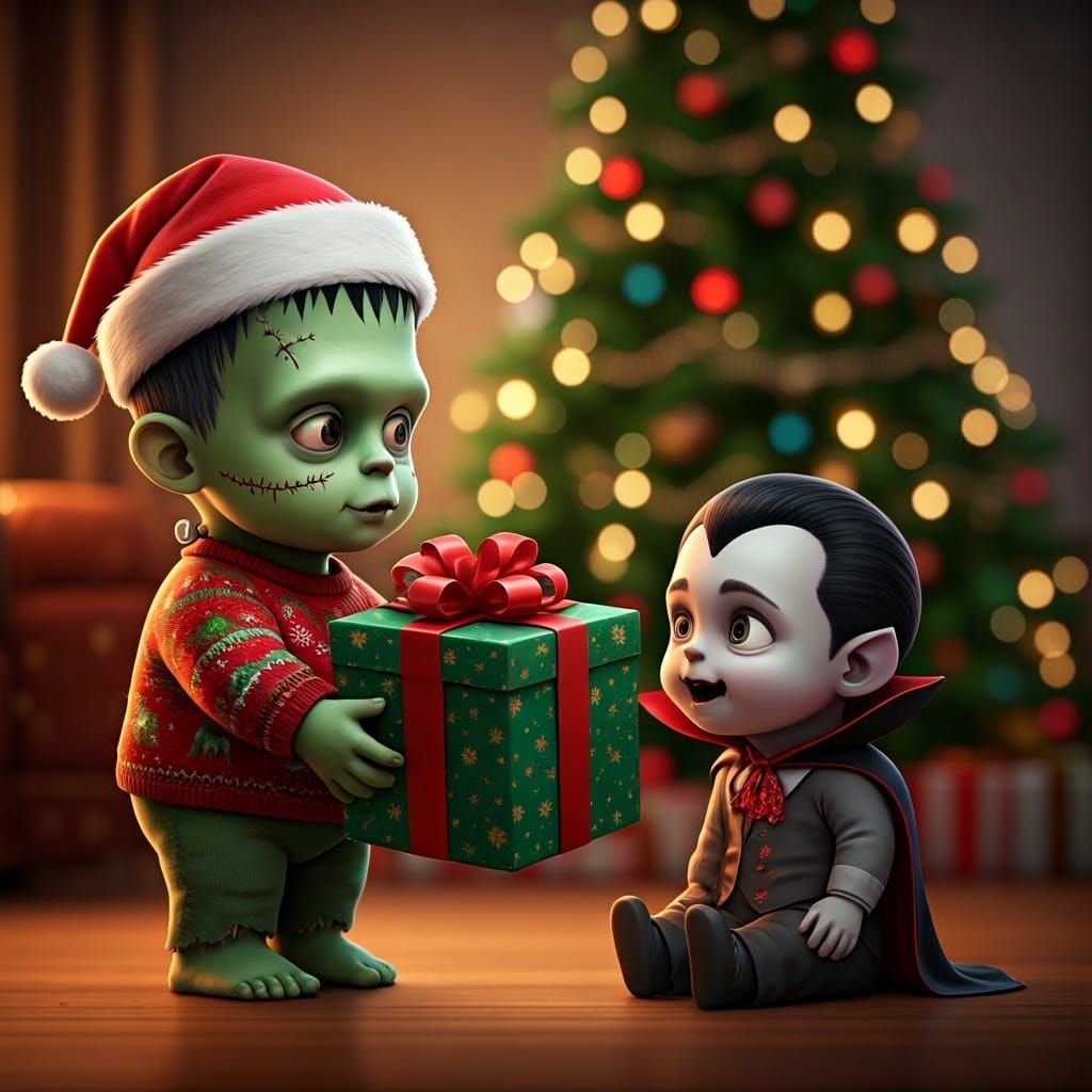 Toddler Frankenstein and Dracula Christmas Gift Exchange