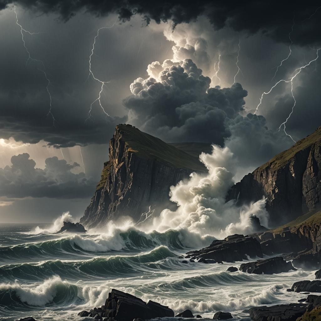 Rugged Cliffside During Dark Storm: Digital Matte Painting