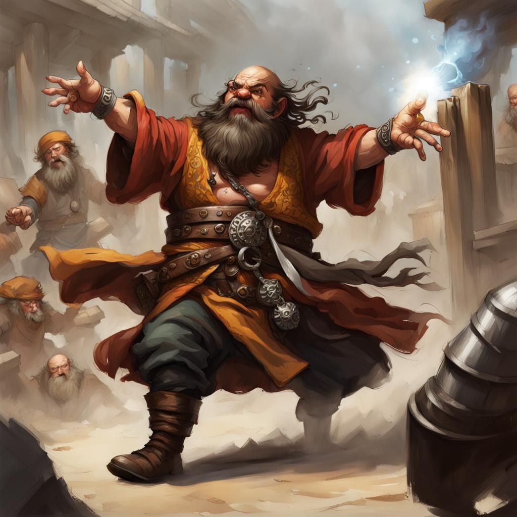 Dwarf Monk Pirate Executes Flurry of Blows