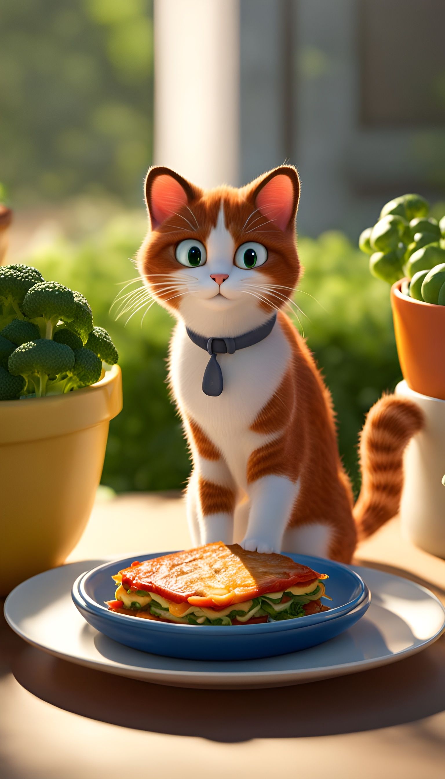 Cartoon Cat Andrew Garfield with Lasagna