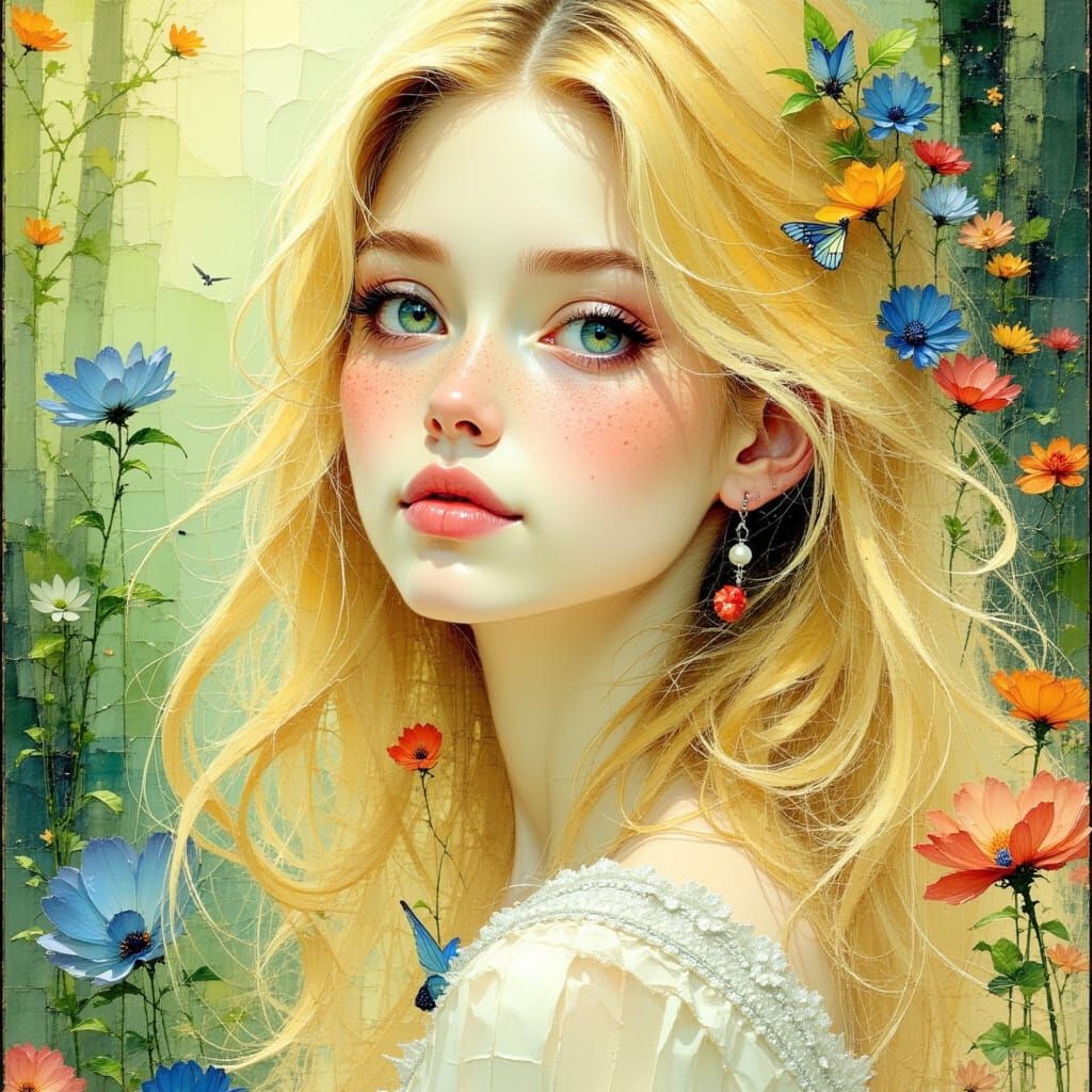 Ethereal Pencil Sketch of a Beautiful Woman in Woodland Mist