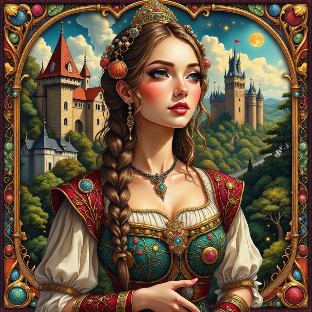 Medieval Woman in Castle Gardens Illumination