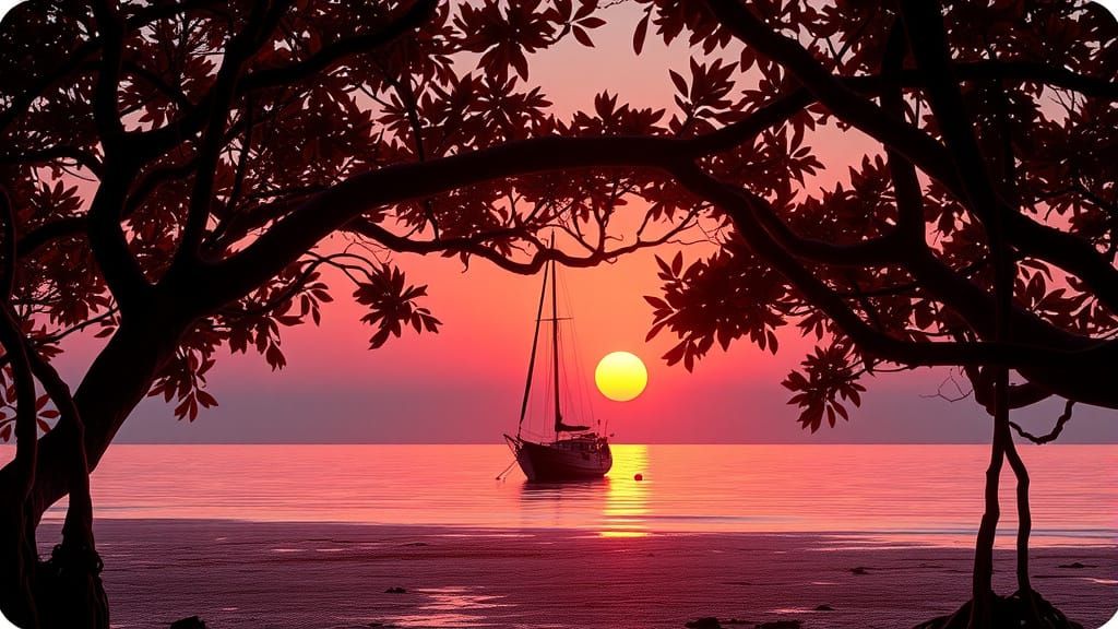 Hyperrealistic Beach Scene in the Spice Islands