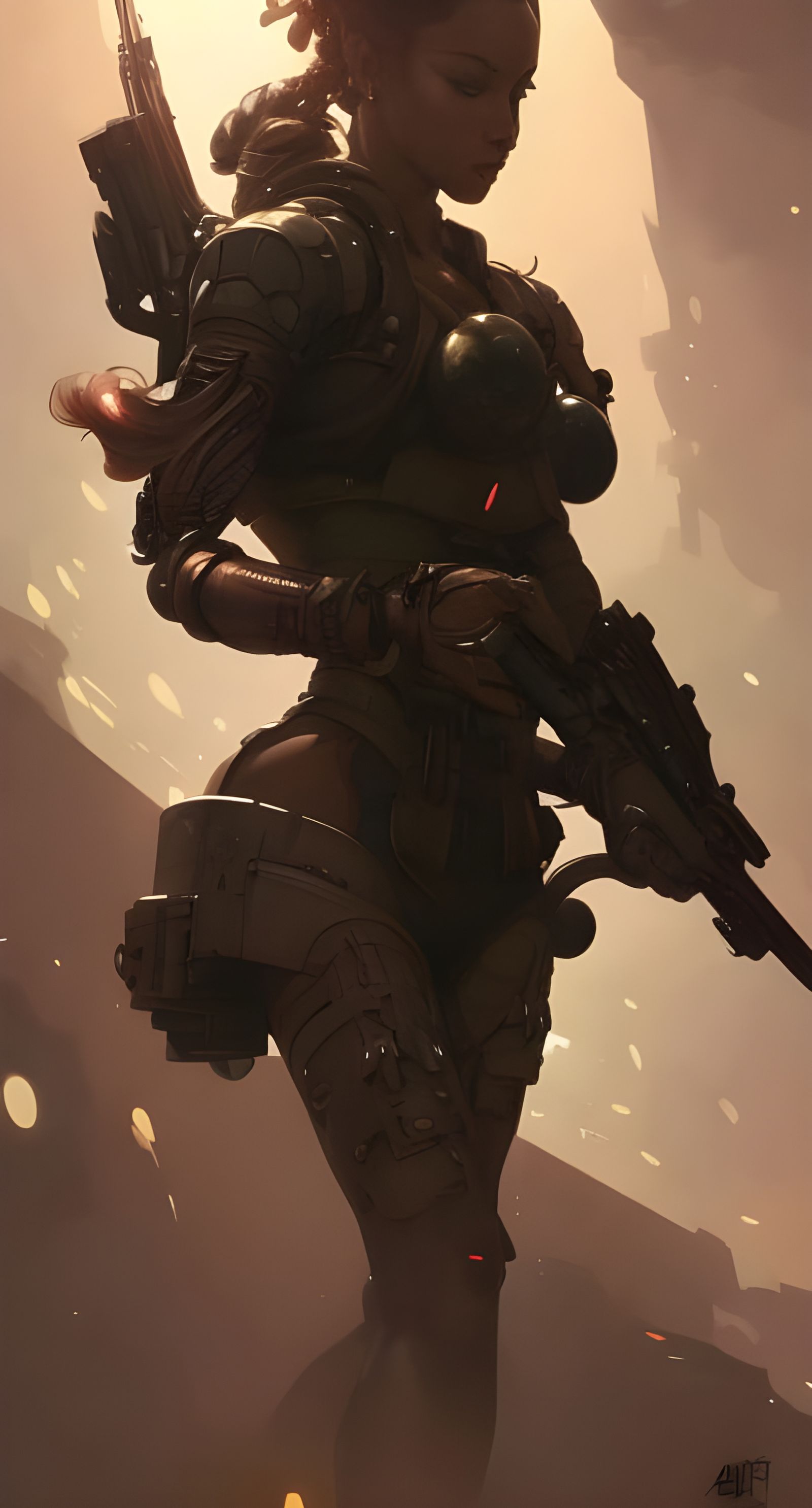 Anime Android Soldier Returns Fire in Detailed Ink Art