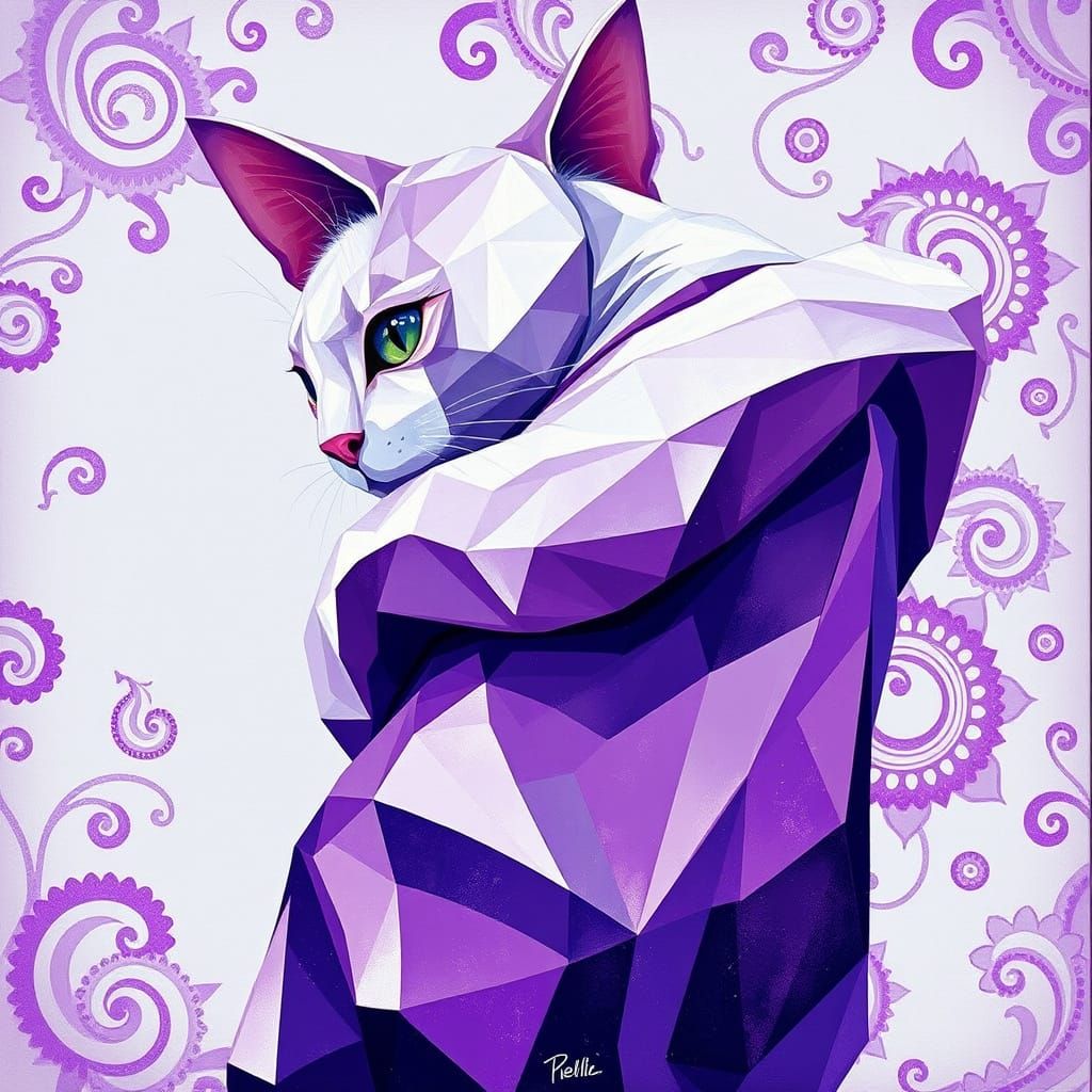 Vibrant Purple Cat in Geometric Splendor