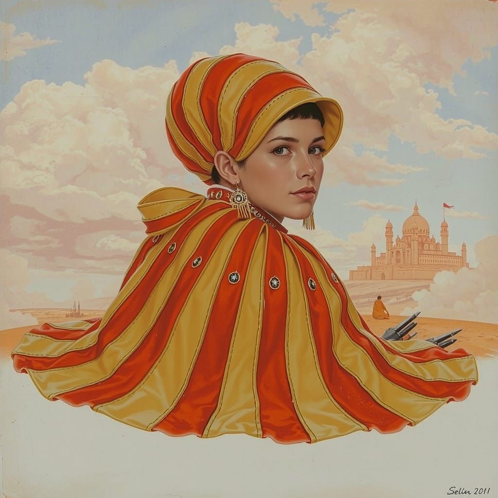 Ancient City on Red Plain Under Azure Sky