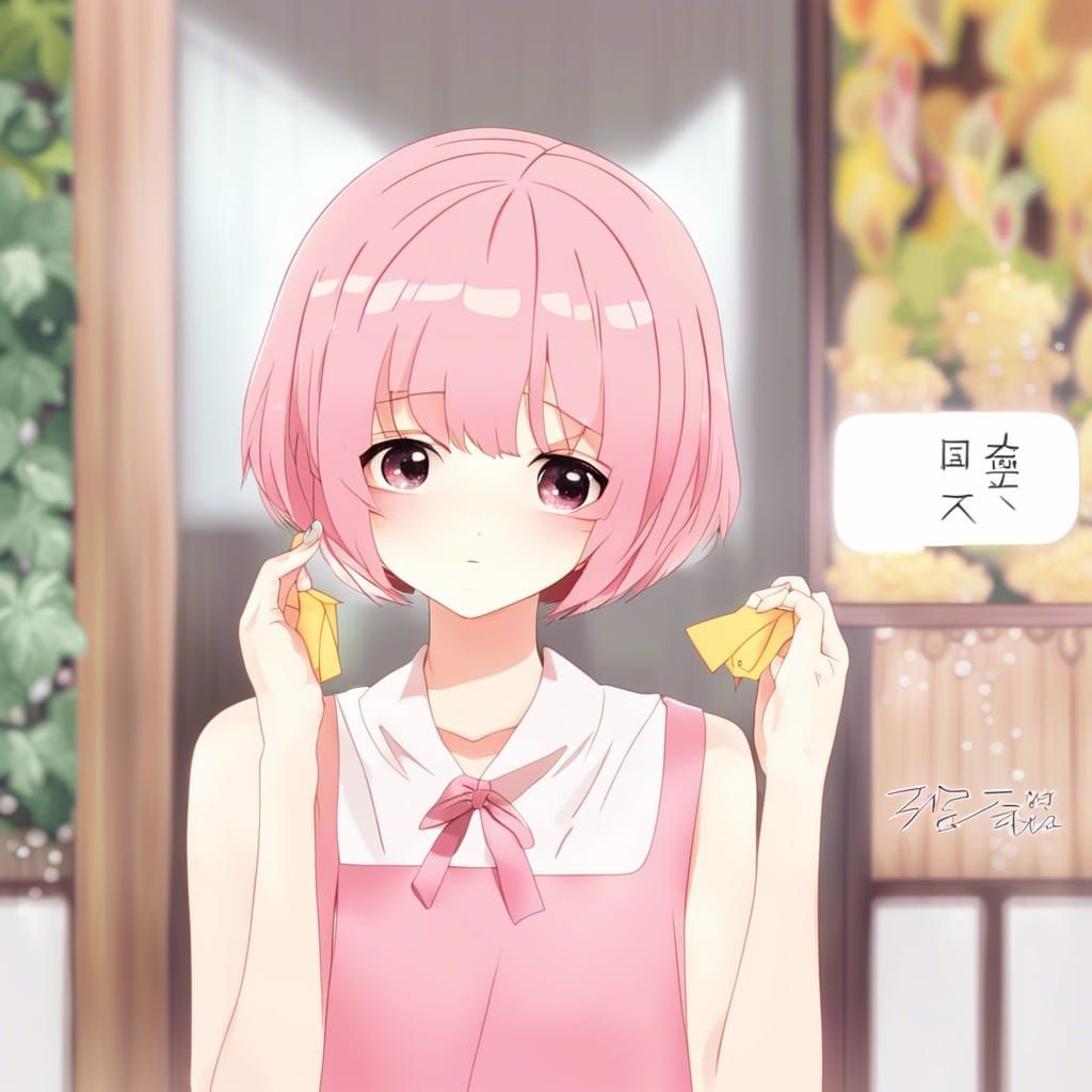 Cute Girl with Pink Hair in Anime Style