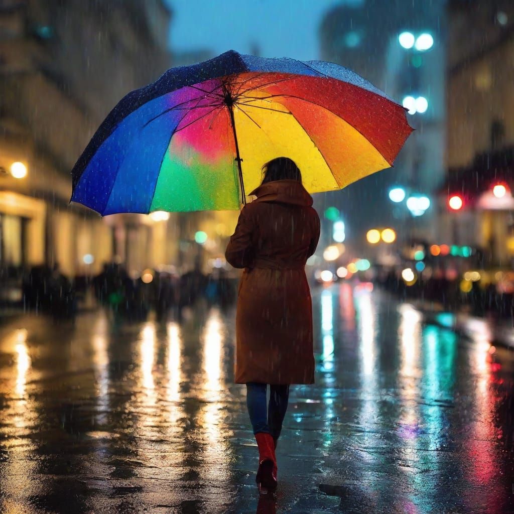 Rainy Night Street Scene with Kaleidoscope Effect
