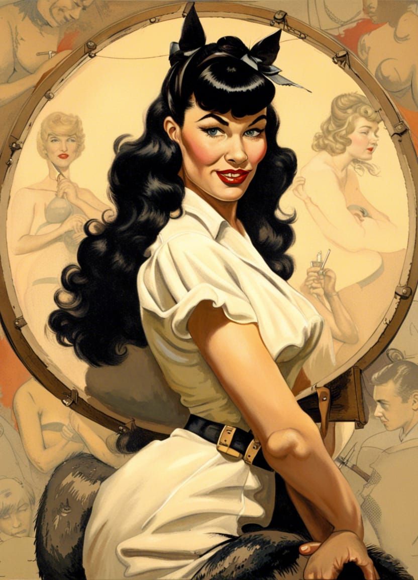 Bettie Page Portrait in Rockwell Style
