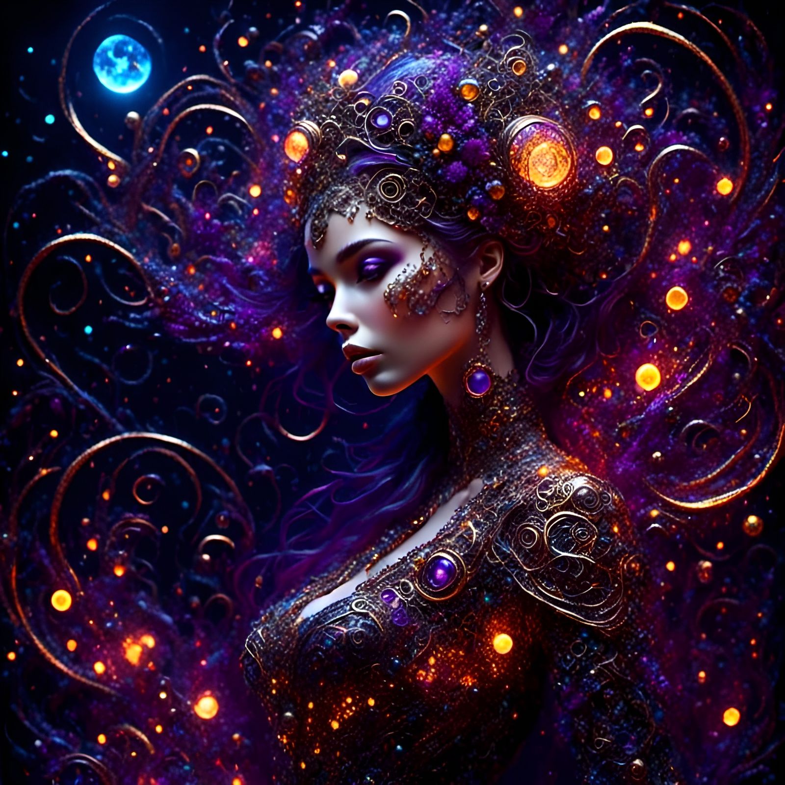 Elegant Cyber-Zentangle with Bioluminescent Swirls