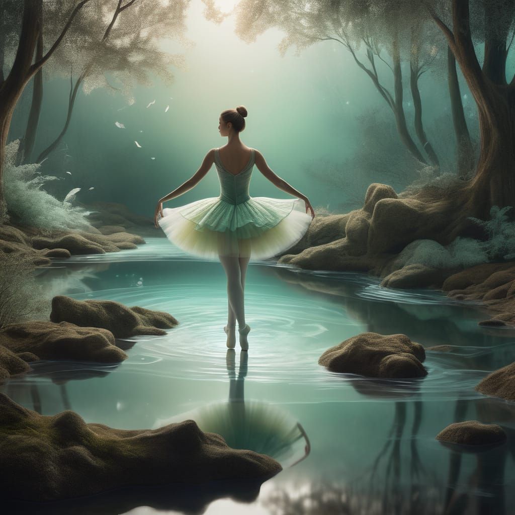 Ethereal Ballerina Feet Reflected in Textile Artwork