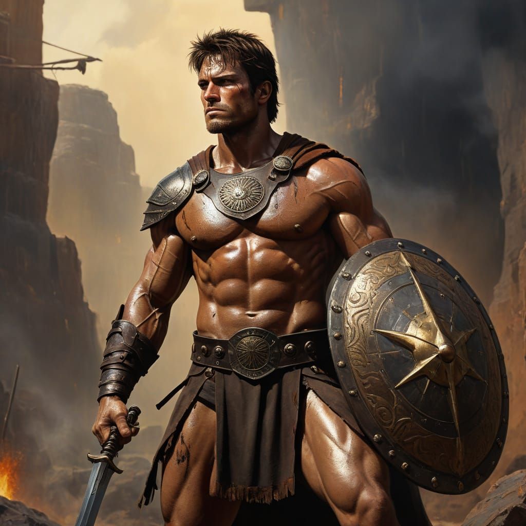 Mighty Warrior with Shield in Vintage Masterwork Style