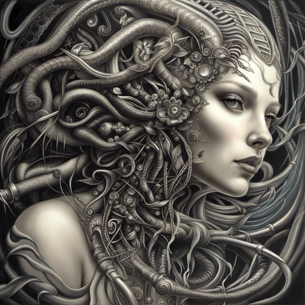 Monochromatic Alien Beauty in Giger Style