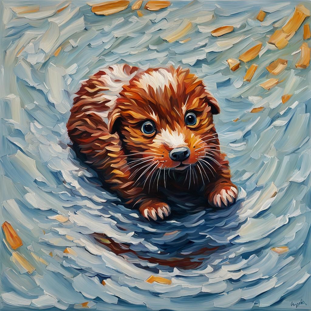 impasto painting of a baby water sausage