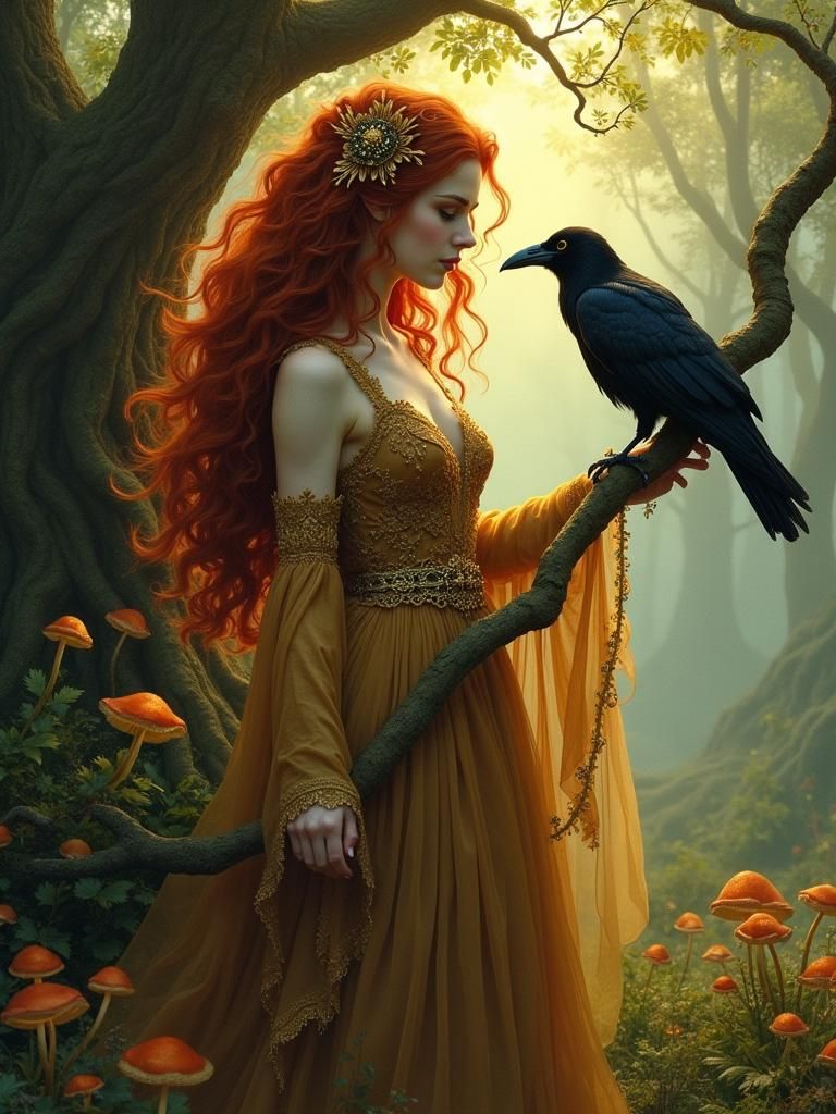 Wood Witch in Fae Forest: Pre-Raphaelite Mysticism