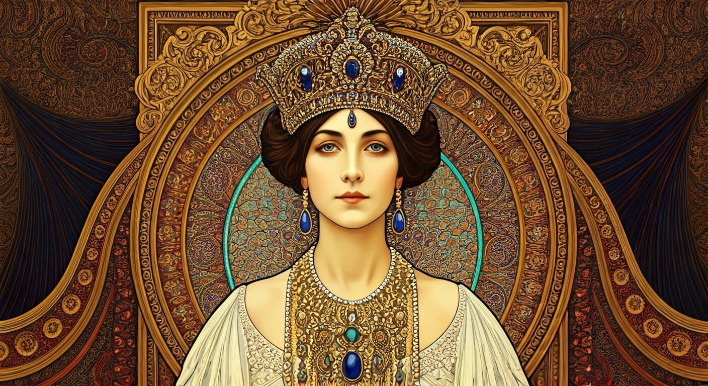 Art Nouveau Queen on Ornate Throne