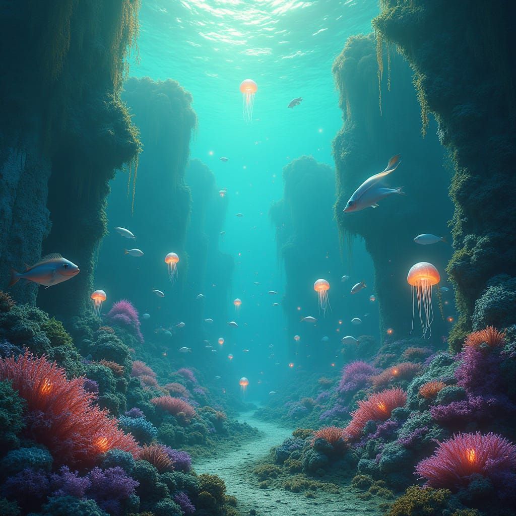 Enchanted Underwater Realm in Vibrant Dreamlike Style