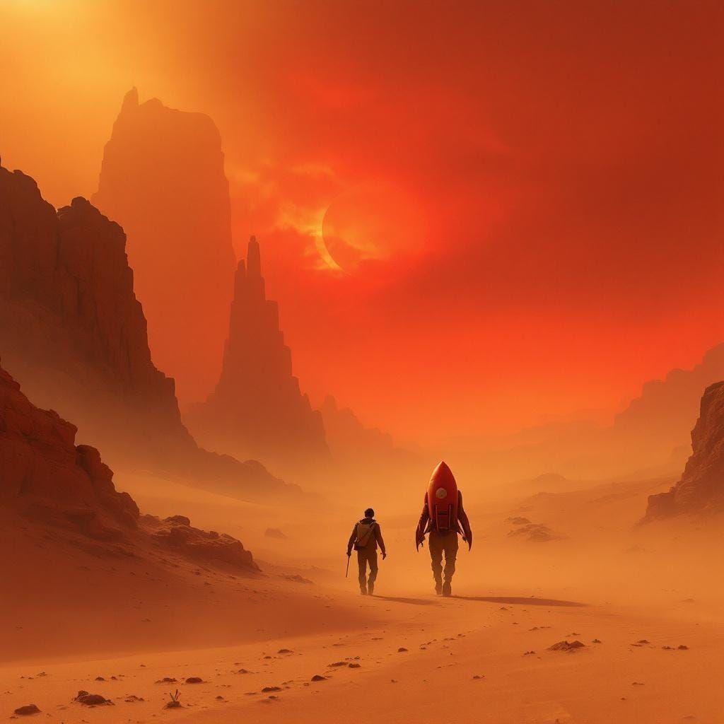 Chubby Rocket Flies Over Mars Dunes in Tintin Style