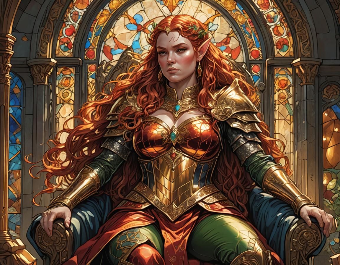 Fantasy Elf Queen on Throne in Comic Book Art