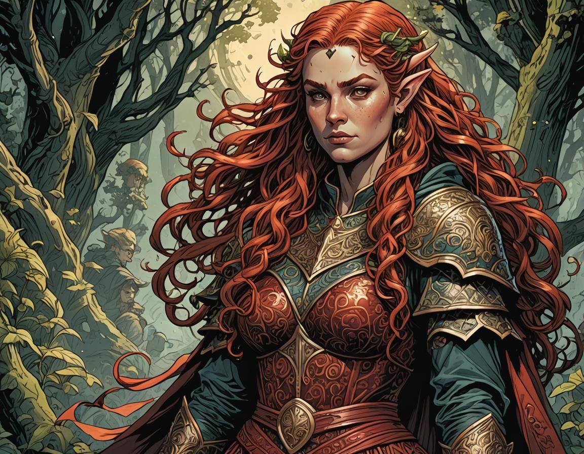 Fantasy Elf with Red Hair in Comic Book Art