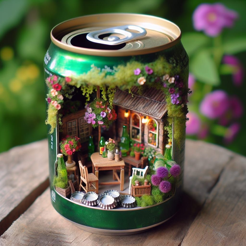 Miniature Rustic Cafe Inside Recycled Soda Can