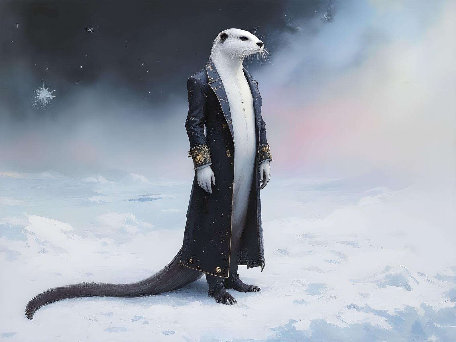 Impasto Painting of Diva Otter as Naval Commander in Frock C...