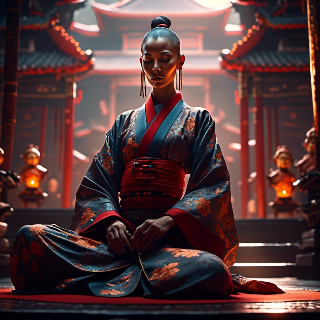 Cyborg Monk Meditating: Fierce Kimono Warrior
