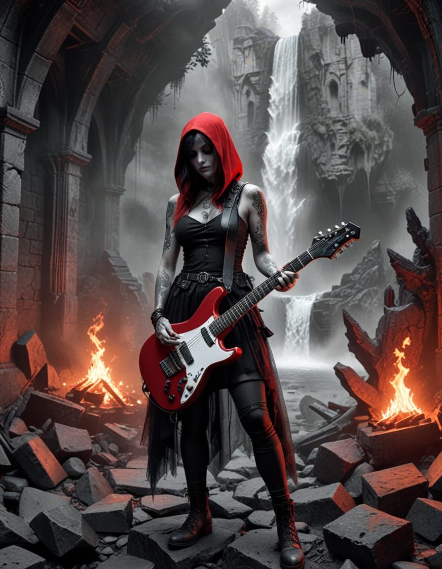 Grunge Rock Goddess in a Medieval Dungeon