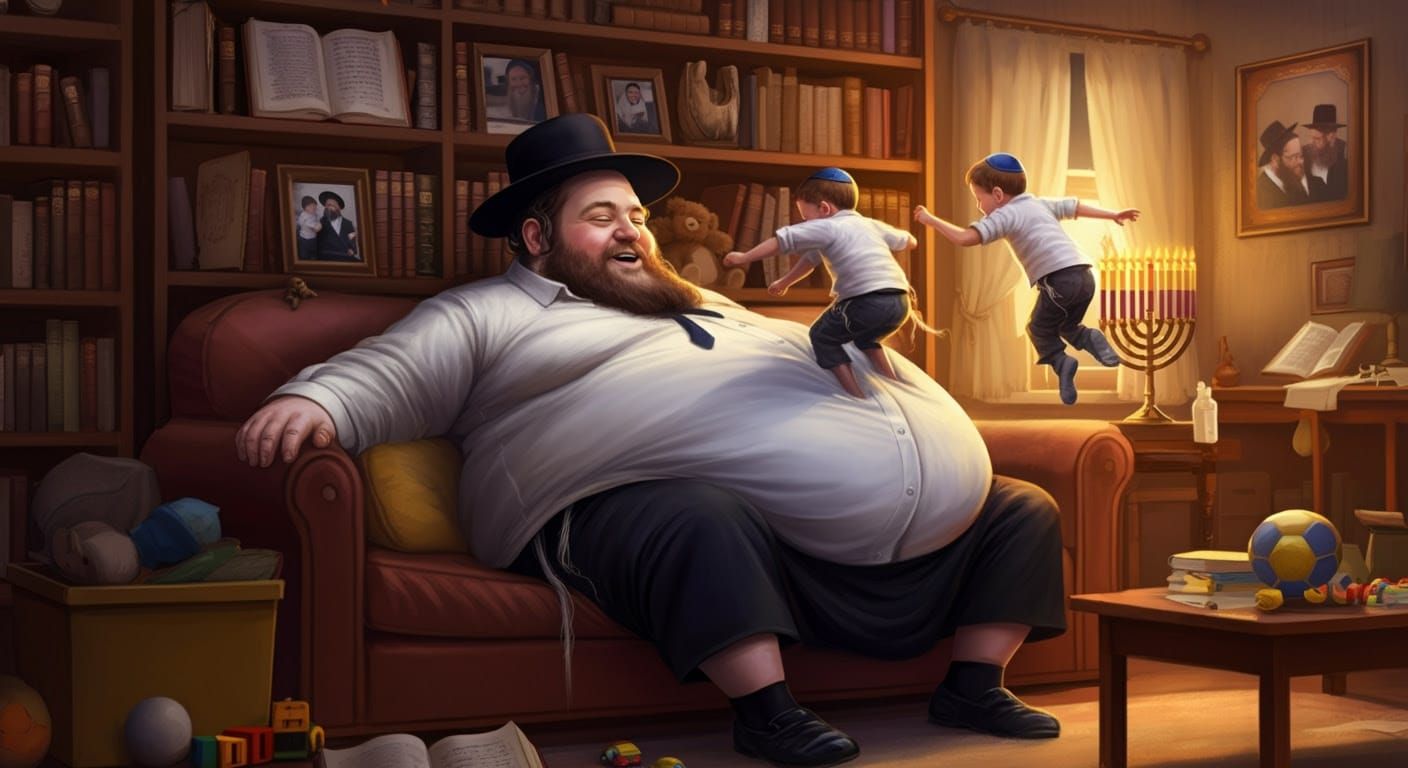 Digital Realistic Comic-Style Portrait of a Joyful Hasidic F...