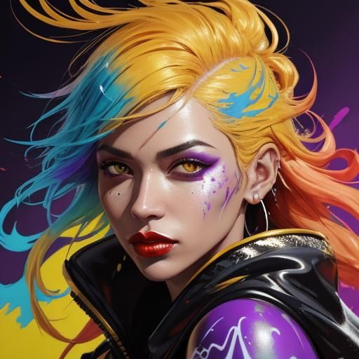 Graffiti Art: Woman with Yellow Skin and Feather Hair