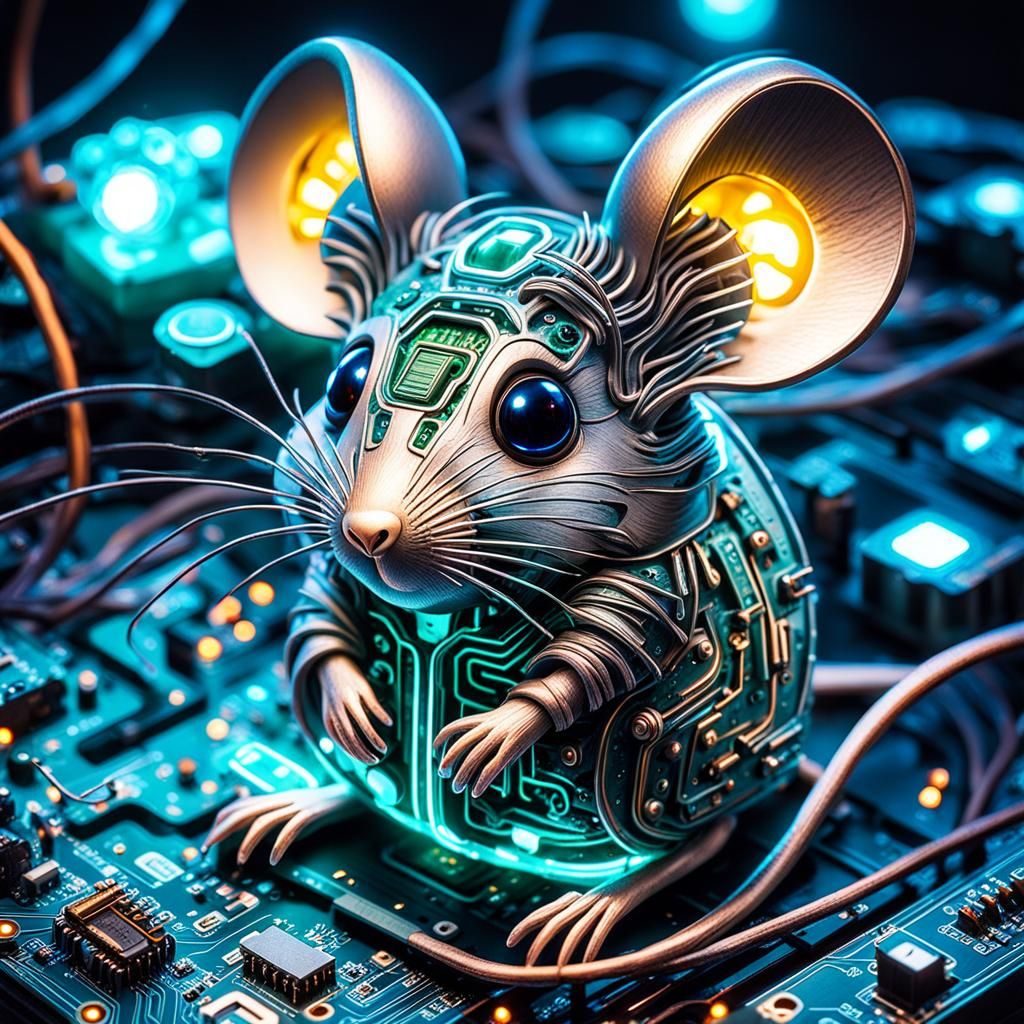 Adorable Glowing Circuit Mouse on Motherboard