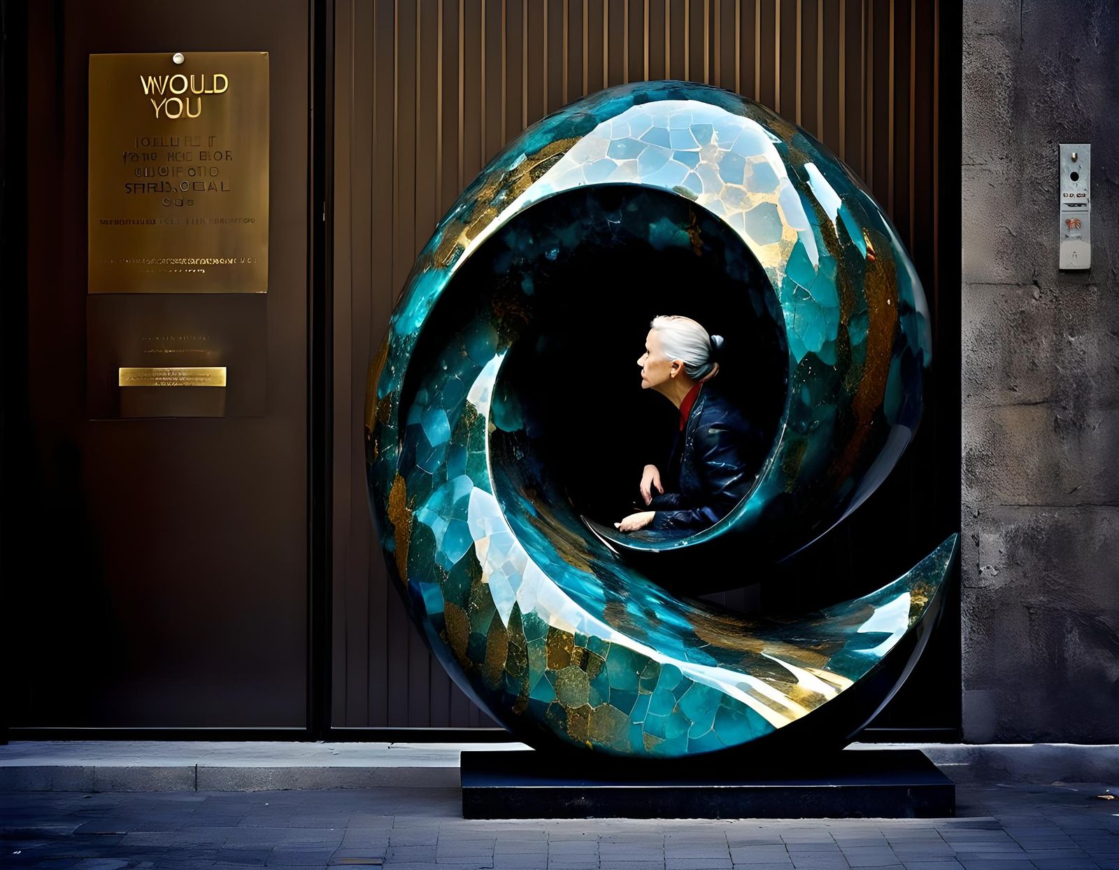 Emotional Encounter in Brutalist Metallic Urban Art