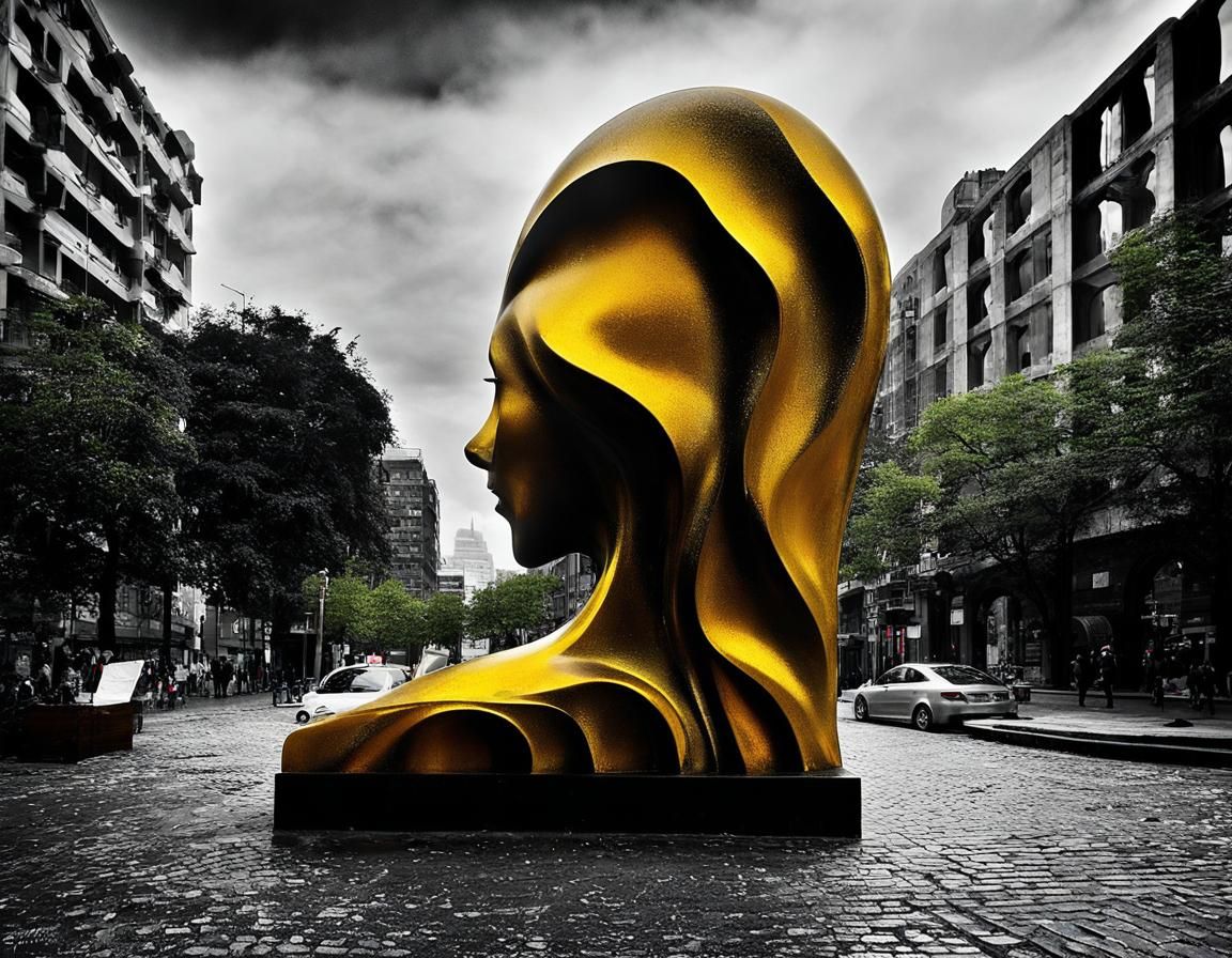 Marble Sculpture in Urban Setting: Digital Art