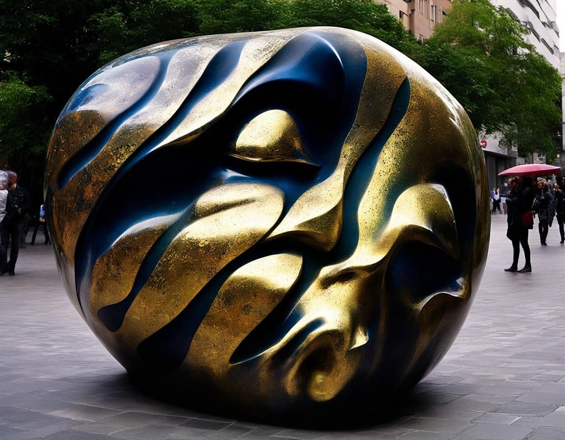 Surreal Oil Drop Sculpture in Metallic Print Style
