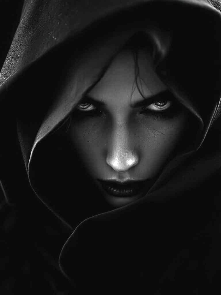 Ethereal Dark Fantasy Woman in Cinematic Black and White Por...