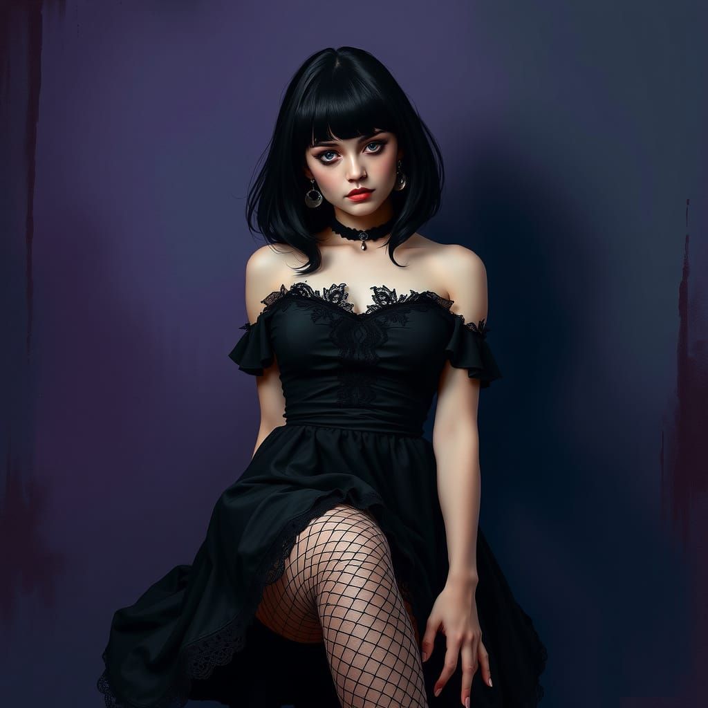 Dark Gothic Woman in a Flowing Black Dress