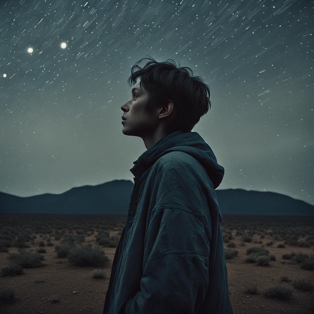 Moonlit Figure Longing for Connection in Vintage Film Style