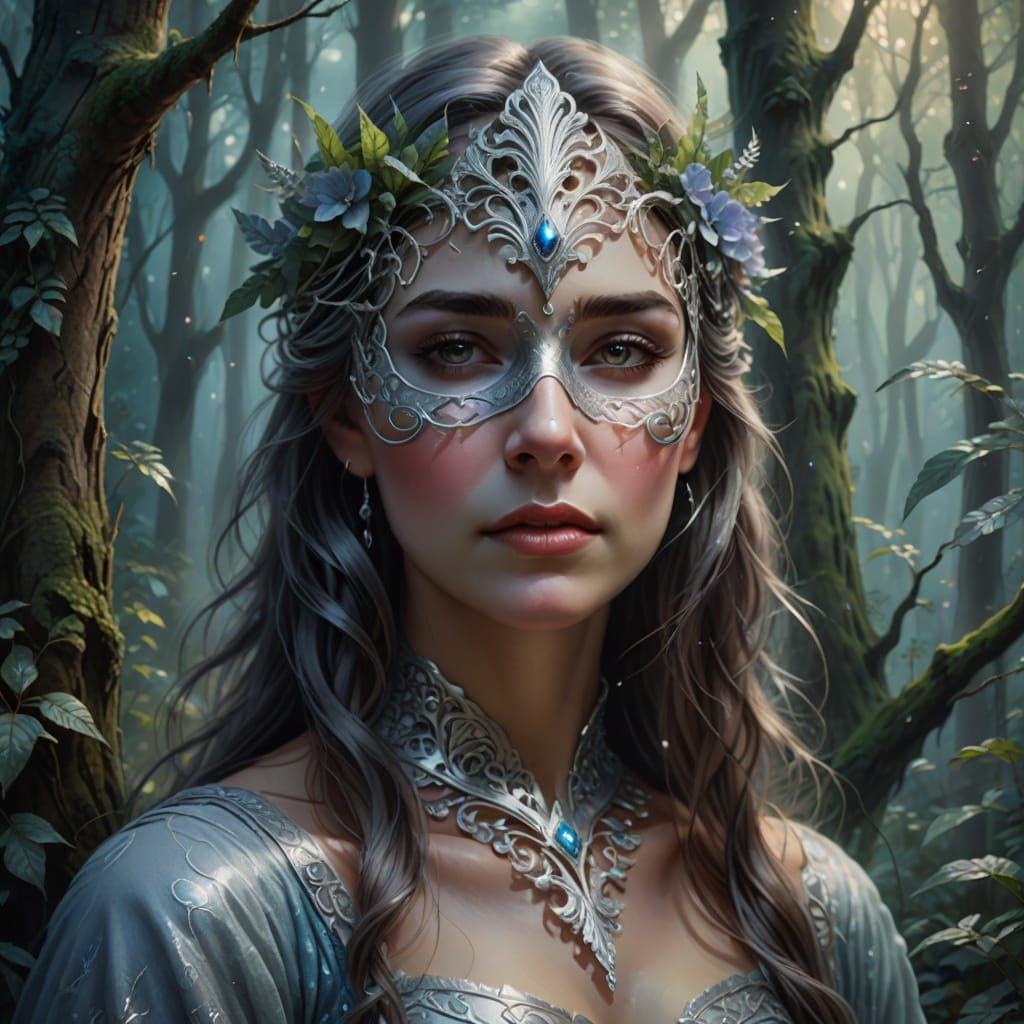 Serene Woman Weeping in Mystical Forest