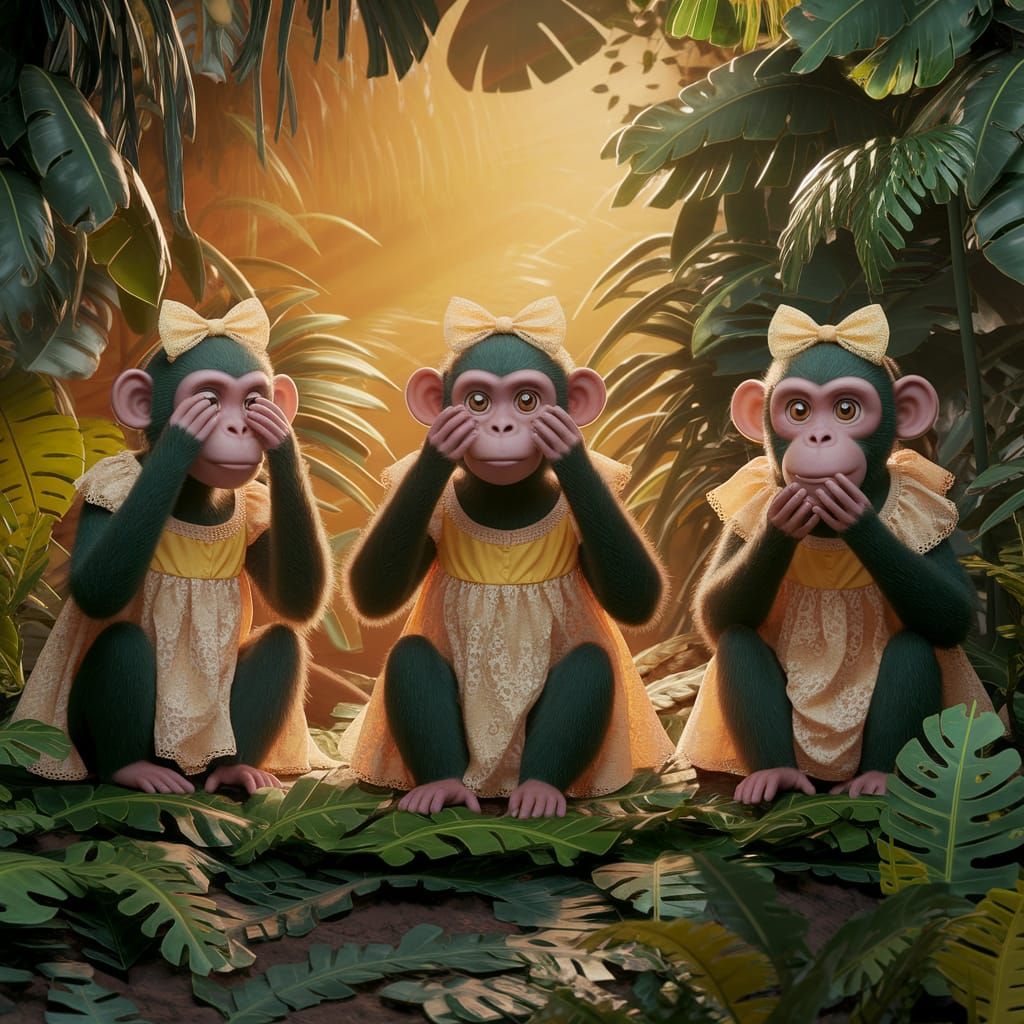 Three Wise Monkeys in a Jungle, 3D Animation