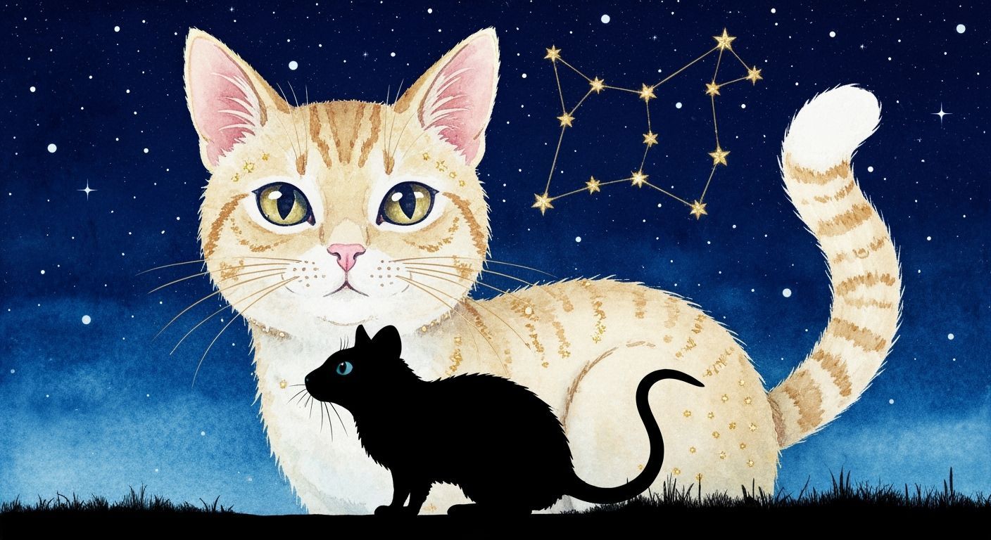 Anxious Mouse Silhouette Under Starry Cat Constellation