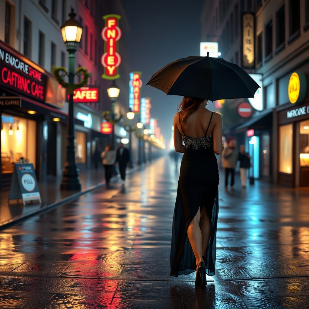 Rainy Night Cityscape in Cinematic Style
