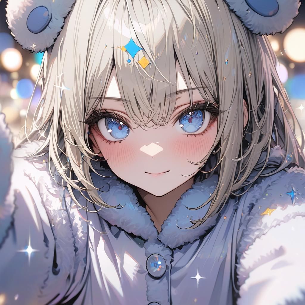 Blonde Girl in Bear Pajamas Sparkle Portrait