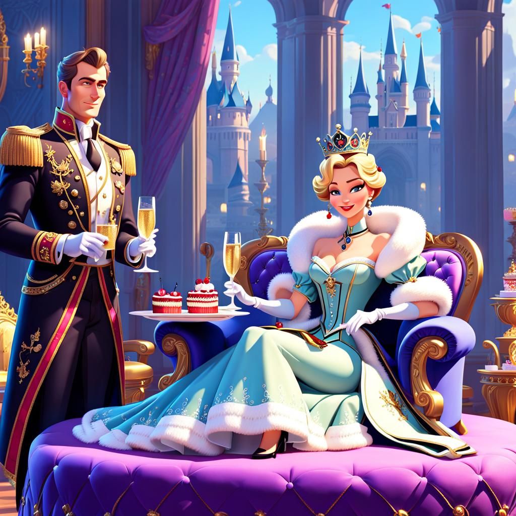 Pampered Queen in Royal Scene, 3D Digital Art