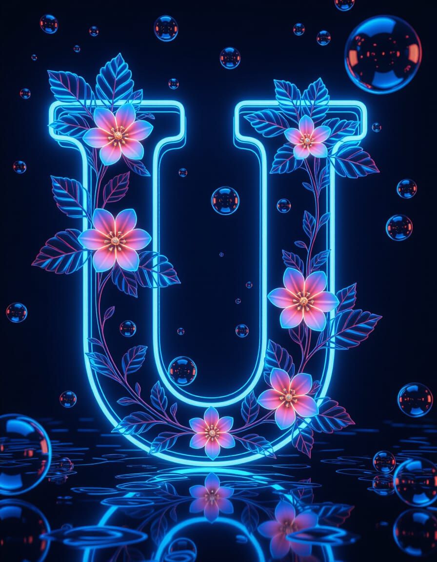 Neon Autumn Letter with Floral Bubbles
