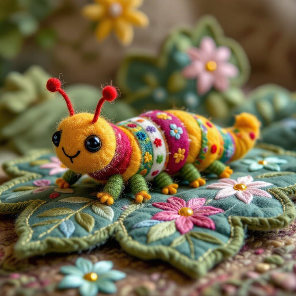 This fuzzy wanderer wiggles through a garden of thread and w...