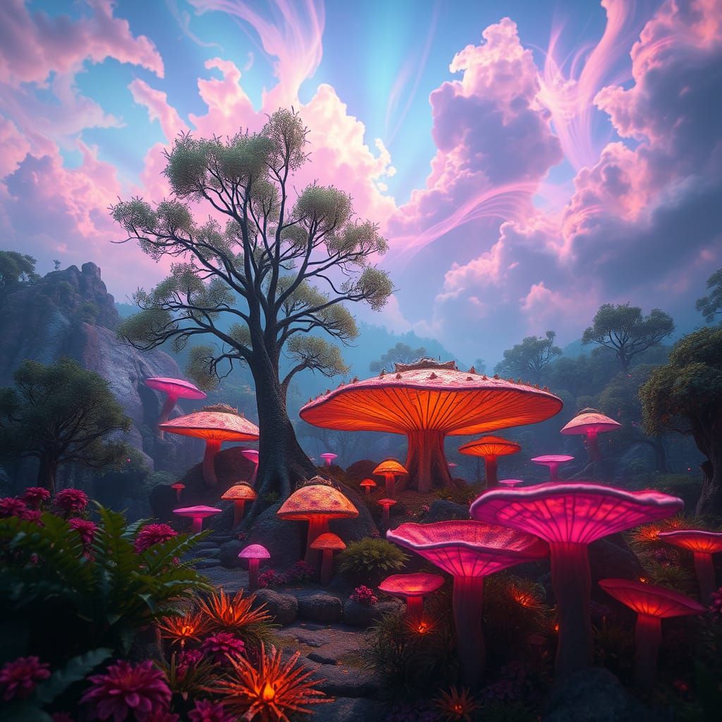 Surreal Fantasy Landscape in Iridescent Hues