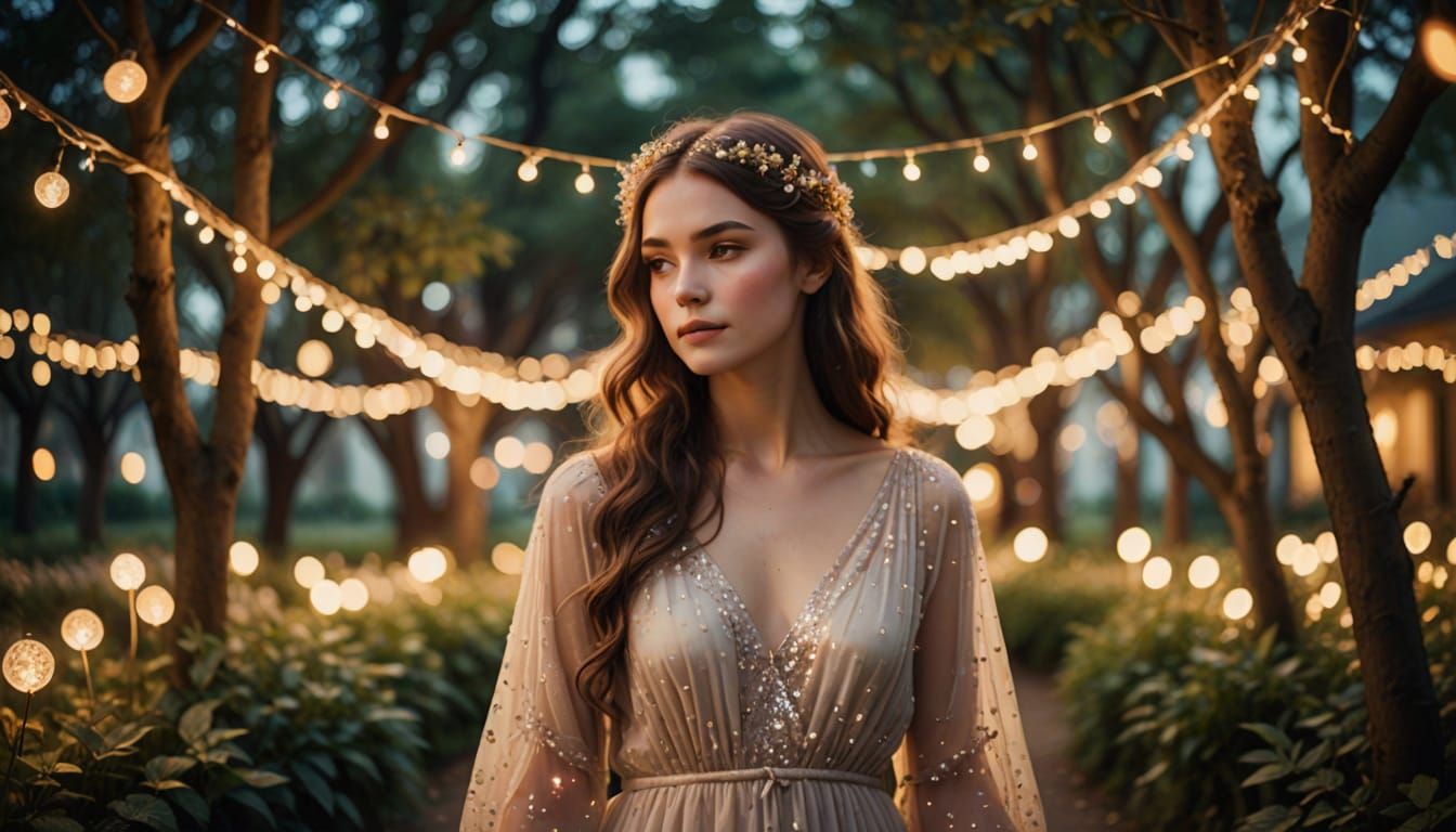 Romantic Whimsy in Lush Garden Settings with Fairy Lights