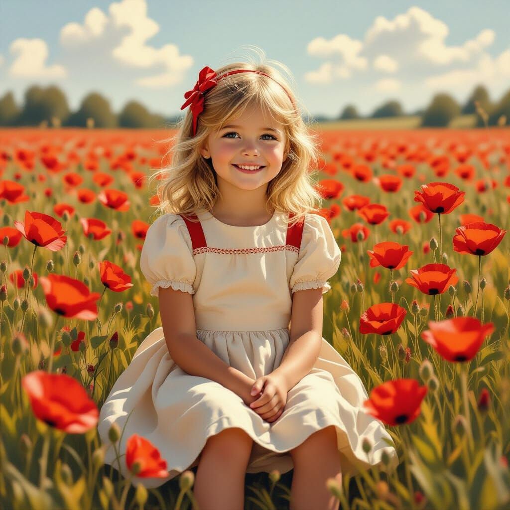 Girl in Poppy Field, Hyperrealistic Style